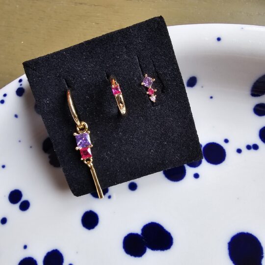 setje van 3 oorbellen roze / paars
